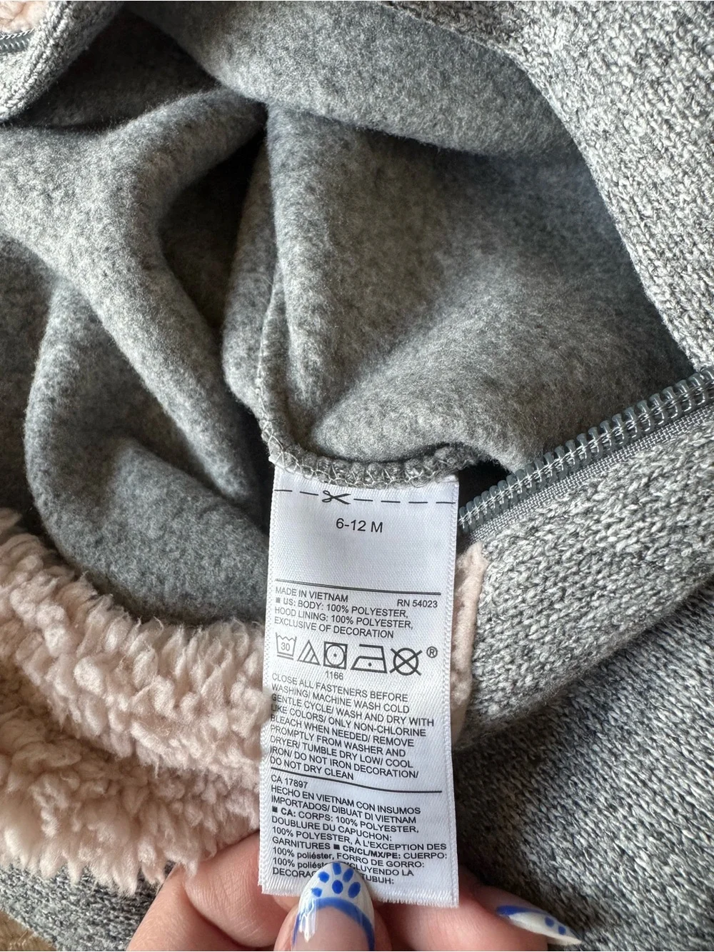 Cozy Bear Hooded Baby One-Piece in Heather Gray with Sherpa Detail